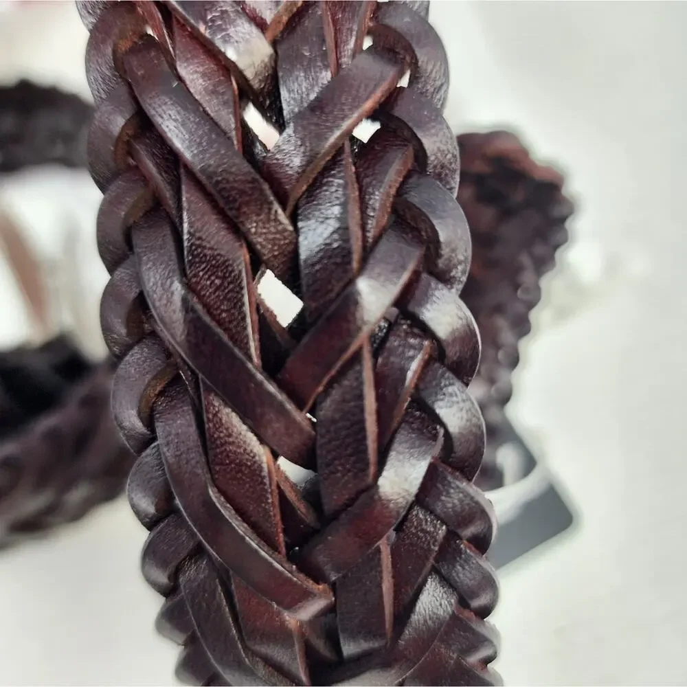 New Locikeiy Brown Men's Braided Belt Casual‎ Silver Buckle Gift Box NWT Size 44